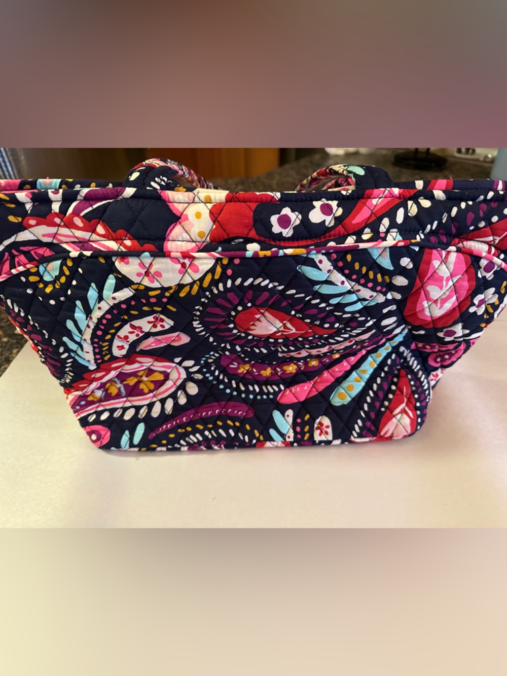 Vera Bradley Quilted Tote in Navy with Pink, Red, Light Blue & Purple Paisley